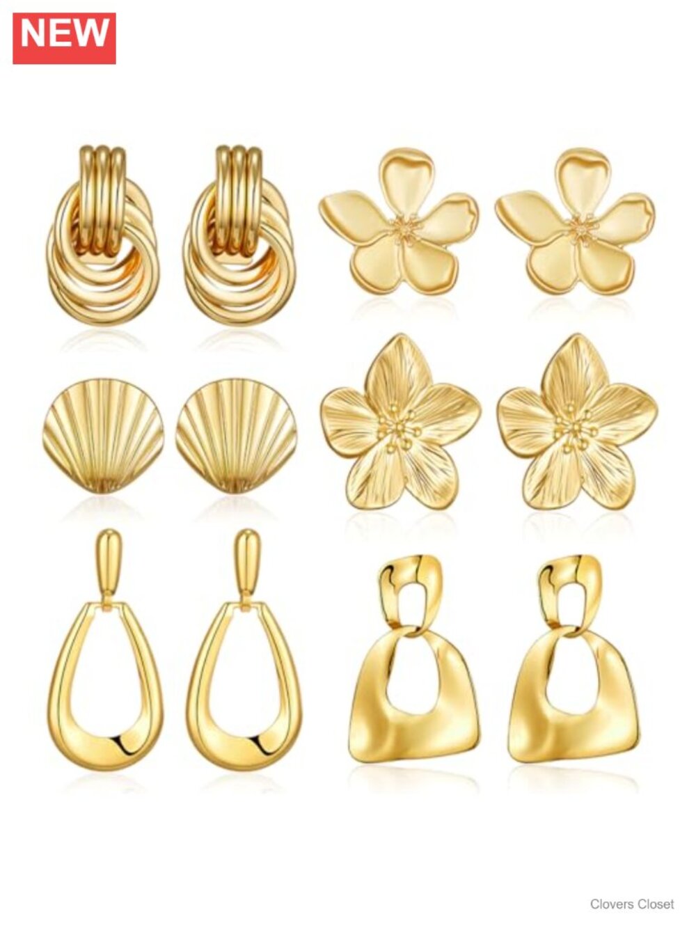 6 Pairs Gold Plated Dangle Earrings Set Hypoallergenic Lightweight Fashion